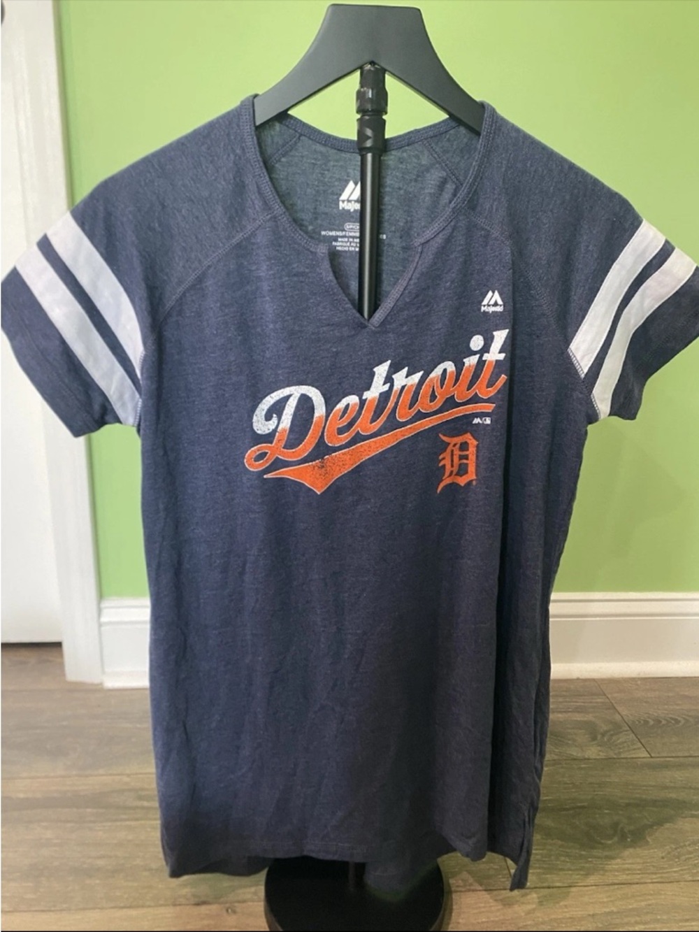 Majestic Navy V-Neck Women's Tee with White Logo